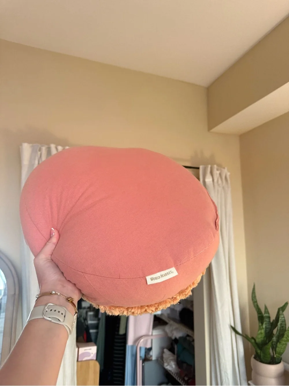 Cost Plus World Market Peach, Pink and Yellow Round Decorative Pillow Boho Chic